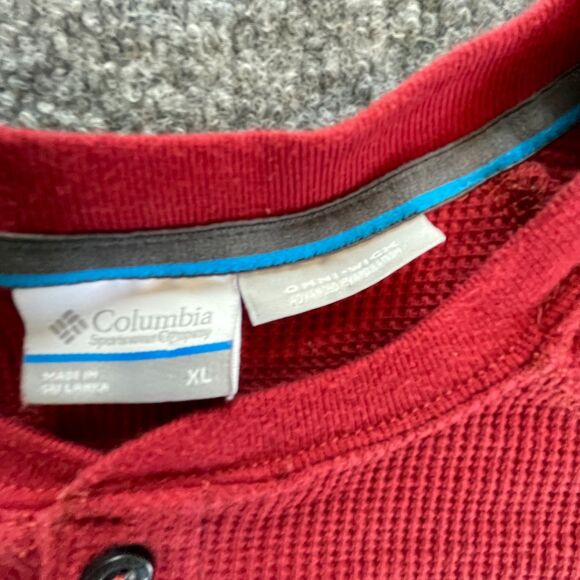 Columbia Henley Shirt Mens Extra Large Red Waffle Knit Omni-Wick L/S Thermal - Picture 3 of 10